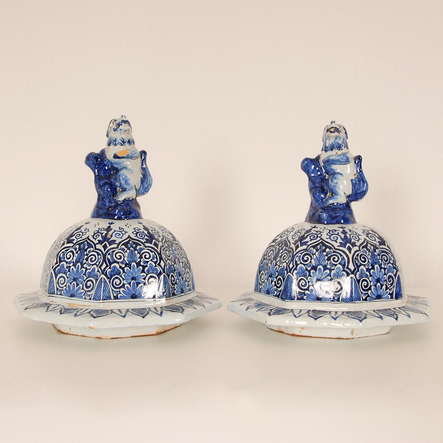 Delft Vases 17th century Style Earthenware Blue White Tall Baluster Vases a pair 2