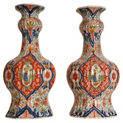 Vases de Delft Vases à bouton polychrome Vintage Delftware Ceramic a Pair