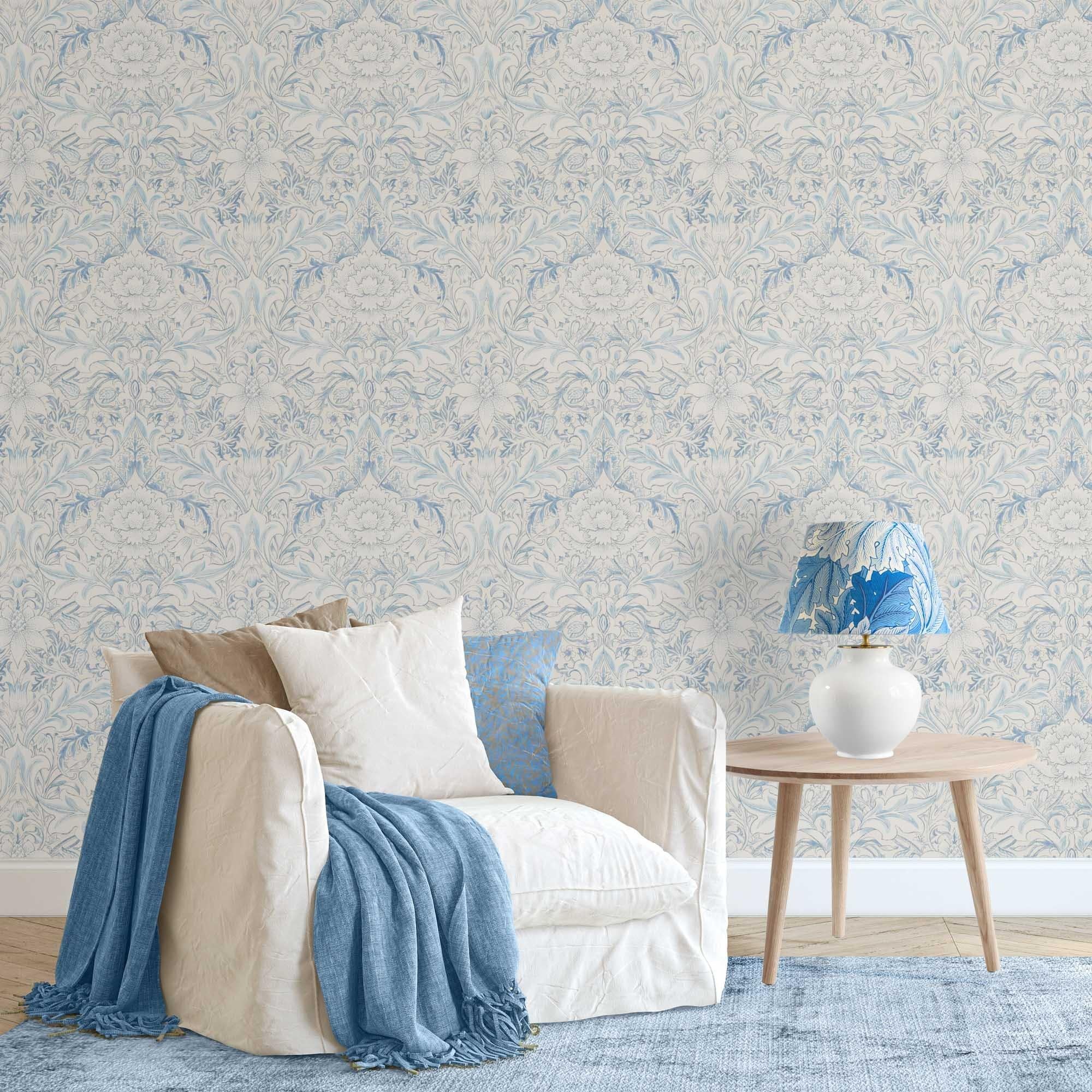 Lampada da tavolo Delft bianca, William Morris Arts & Crafts, paralume in acanto in vendita 4