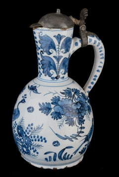Delft, Wine jar with peacock and birds 1690-1700