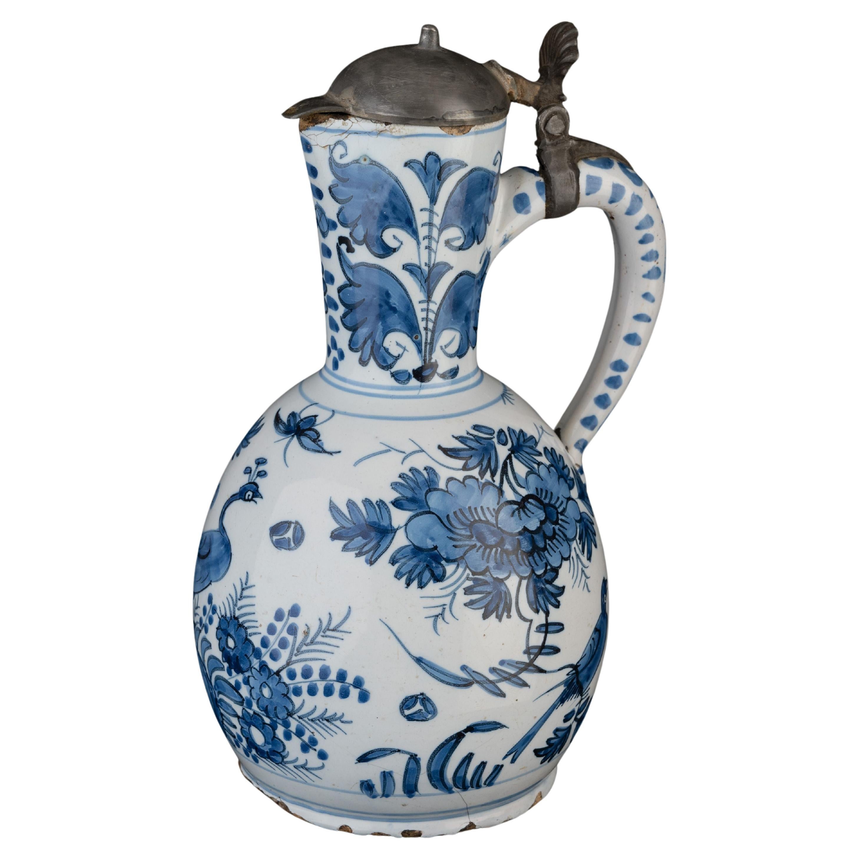 Delft, Wine jar with peacock and birds 1690-1700