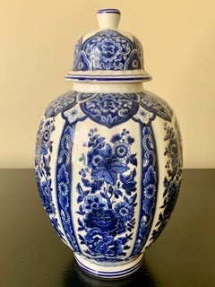Delfts Blue and White Chinoiserie Porcelain Ginger Jar by Ardalt Blue Delfia