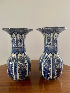 Delfts Royal Sphinx by Boch Blue and White Vases, Pair