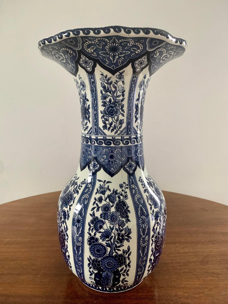 Delfts Royal Sphinx by Boch Blue and White Vases, Pair For Sale at 1stDibs
