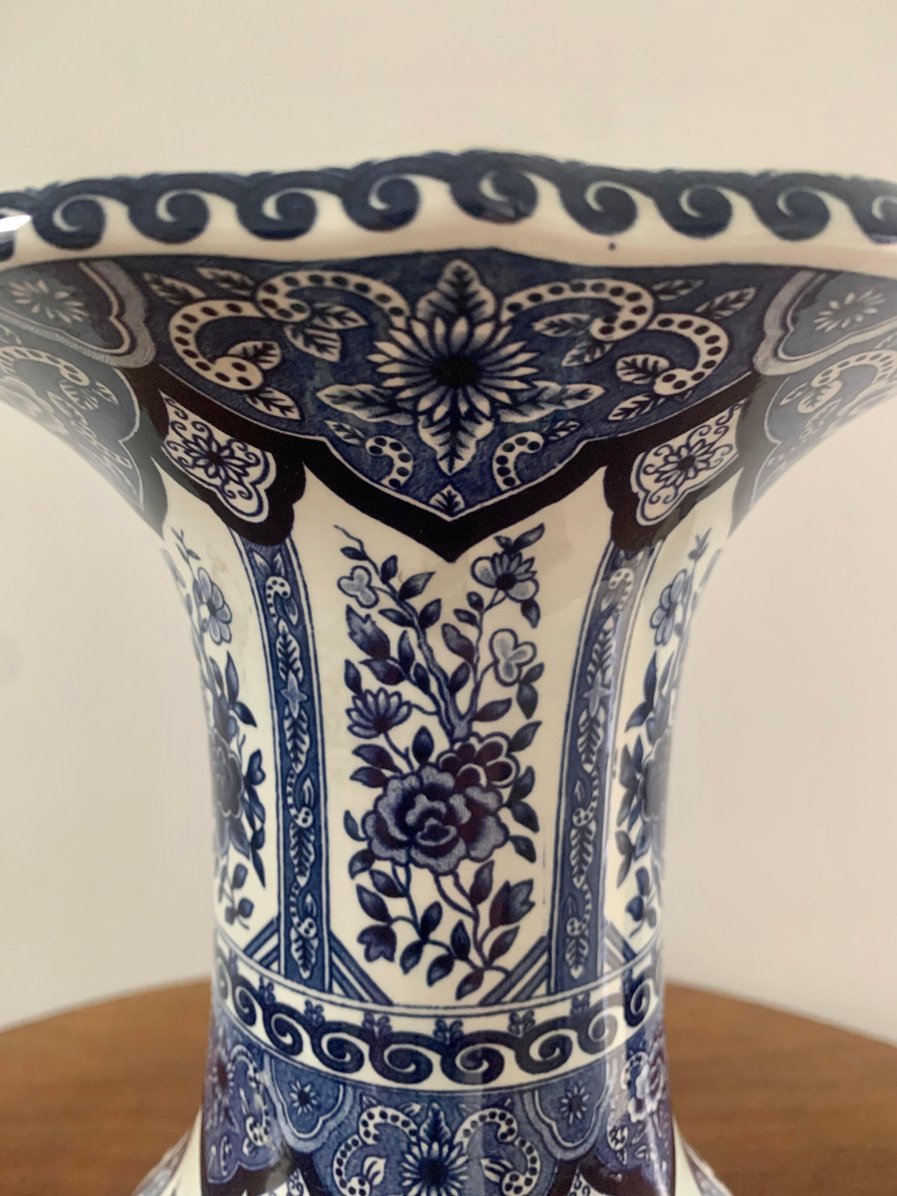 Delfts Royal Sphinx by Boch Blue and White Vases, Pair In Good Condition In Elkhart, IN