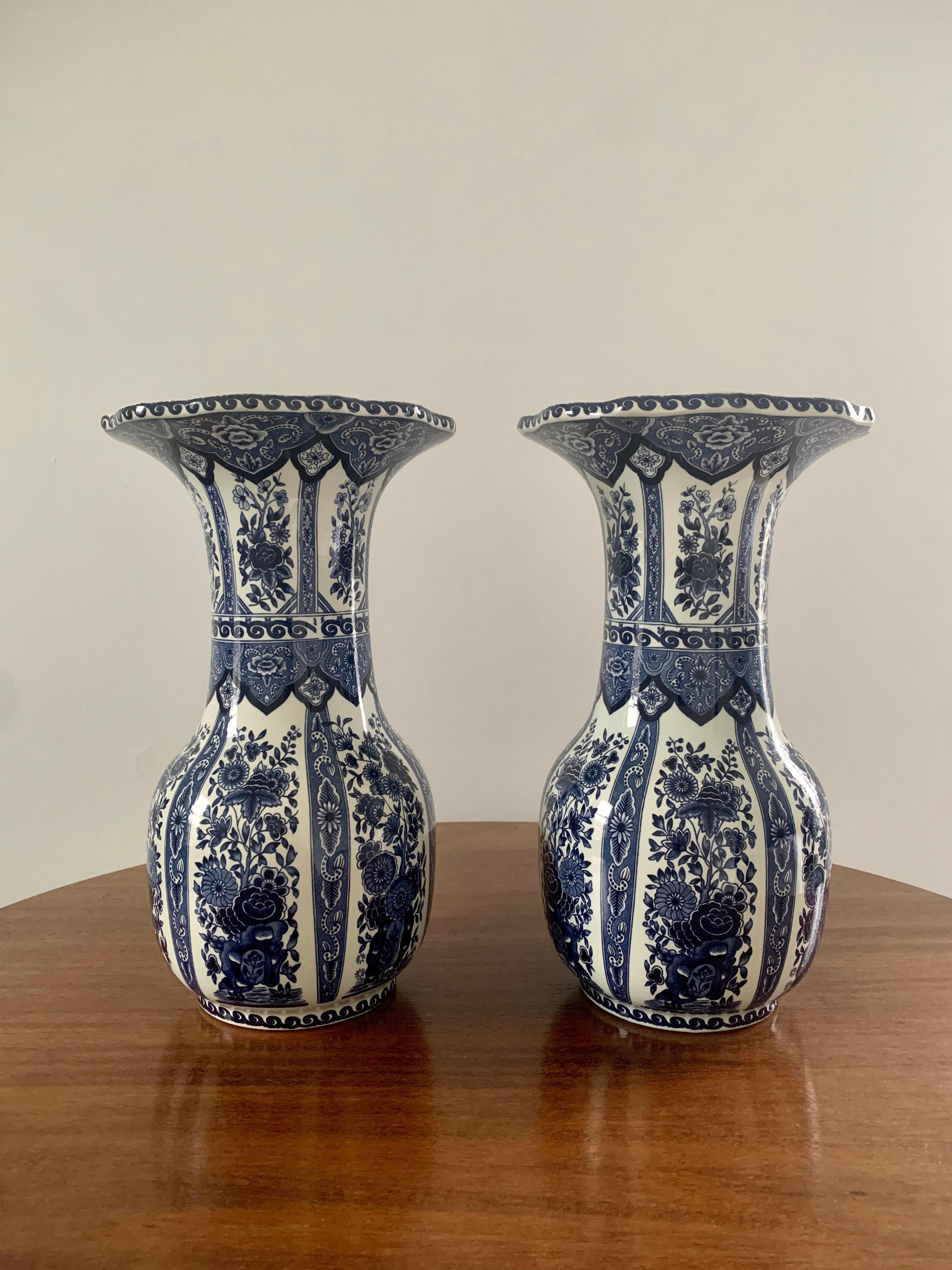 Delfts Royal Sphinx by Boch Blue and White Vases, Pair 2