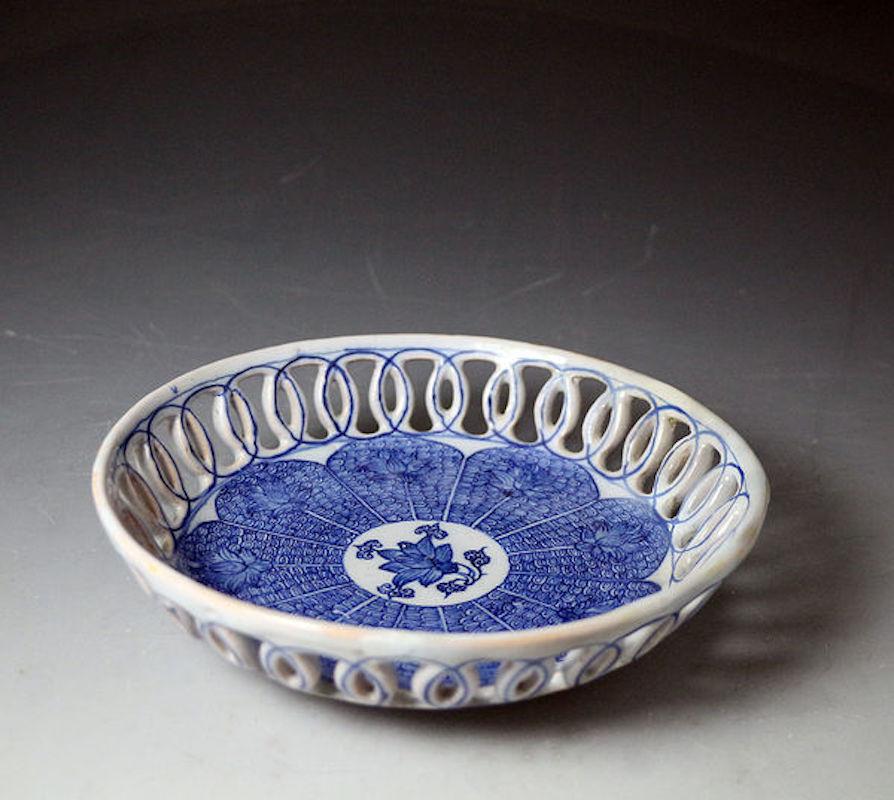 English Delftware Bowl with Pierced Sides Probably, London, England, 18th Century