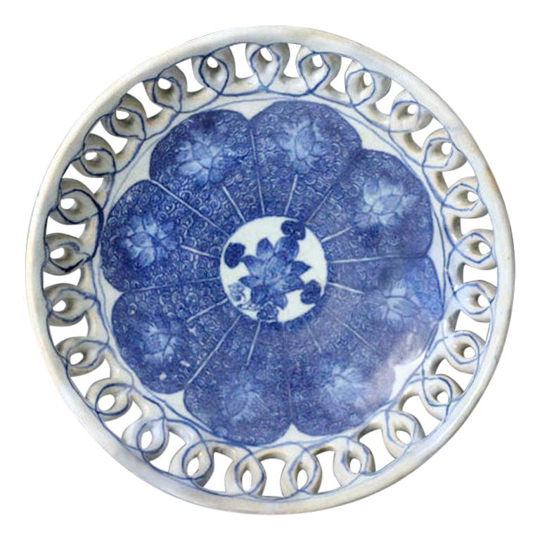 Delftware Bowl with Pierced Sides Probably, London England, 18th Century For Sale