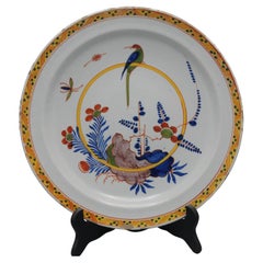 Antique Delftware Charger with a Parrot, mid 18th century