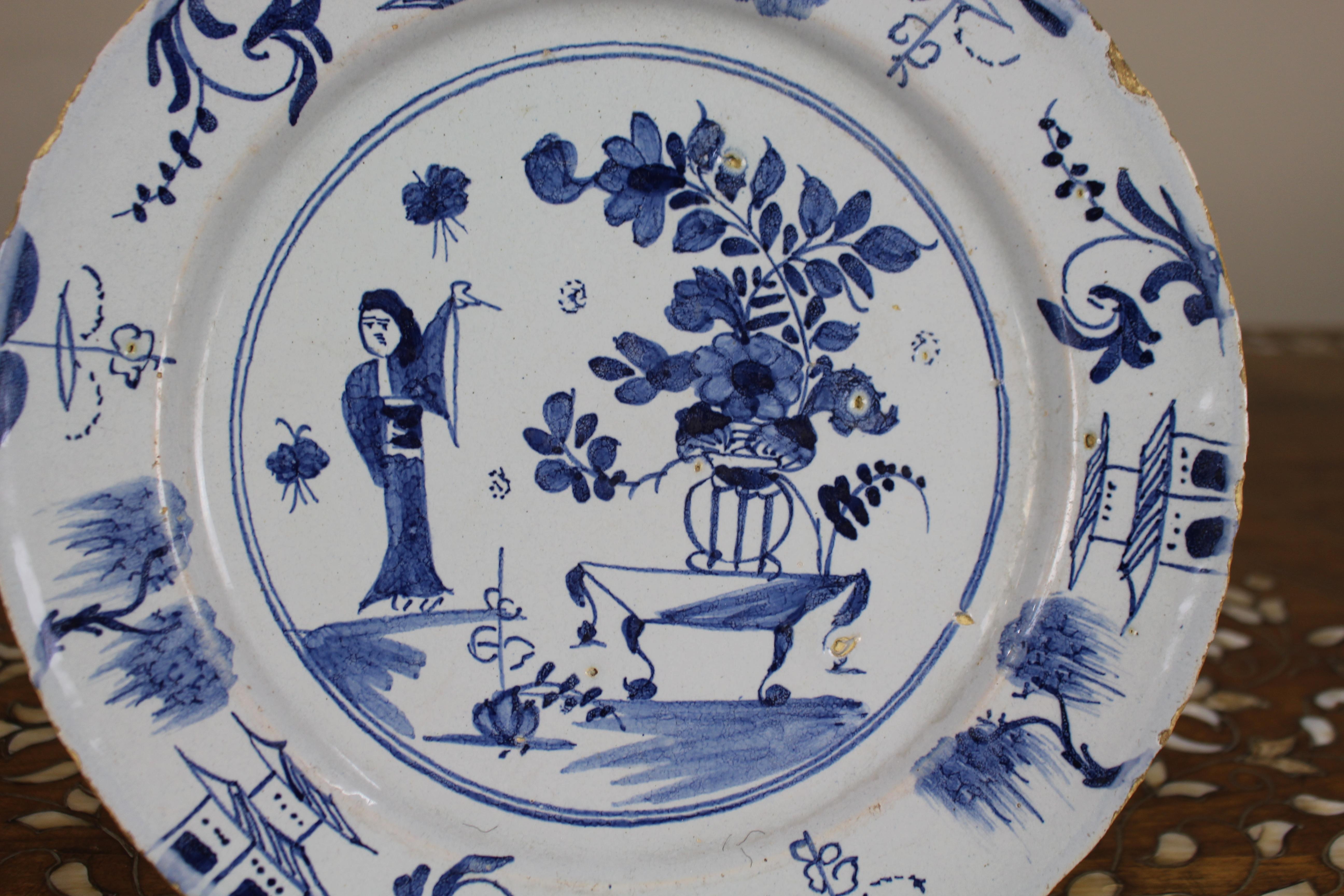 Delfter Chinoiserie-Teller, um 1760 (Niederländisch) im Angebot