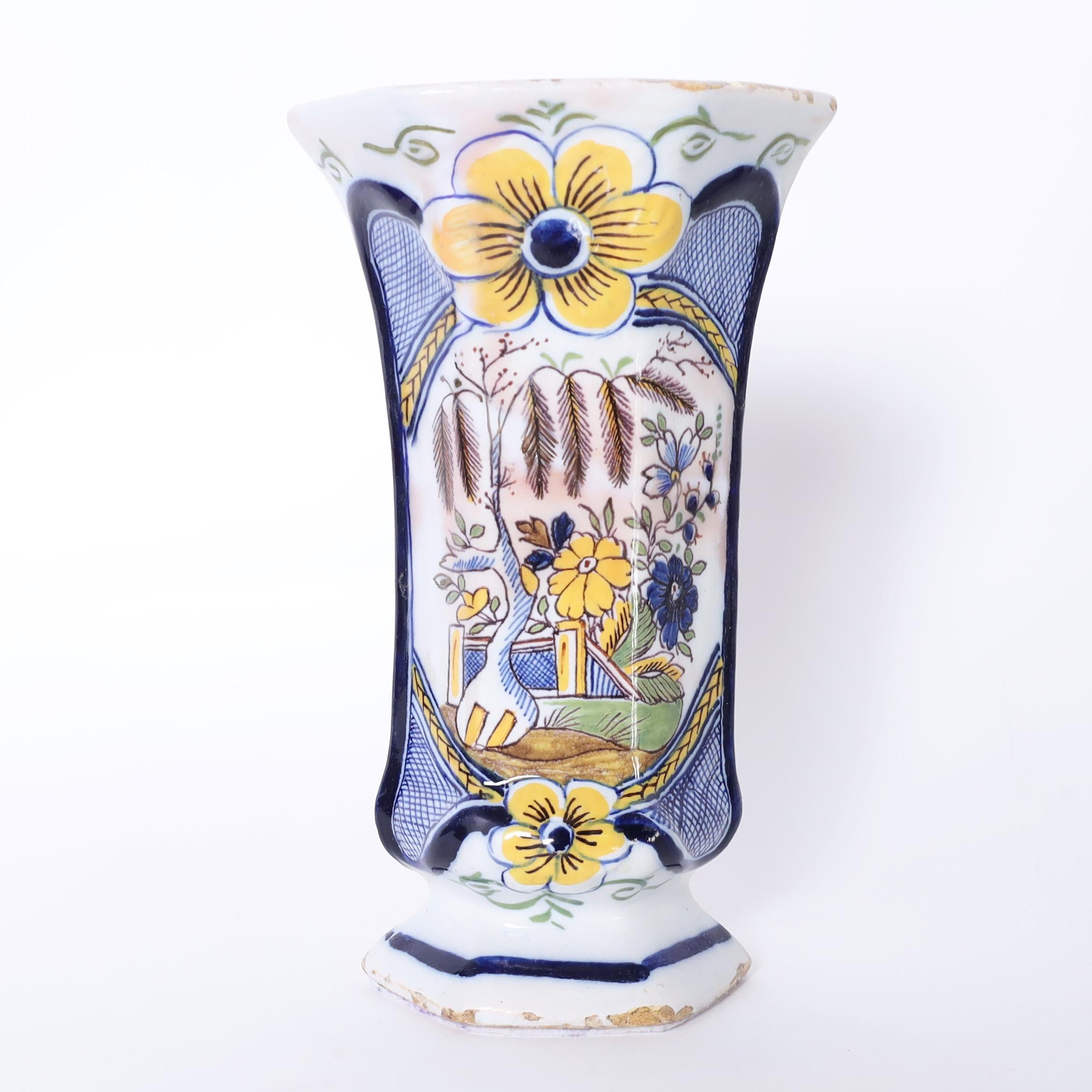 Polychromed Delftware Group of Five Antique English Urns and Vases For Sale