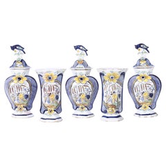 Delftware Group of Five Antique Dutch Urns and Vases