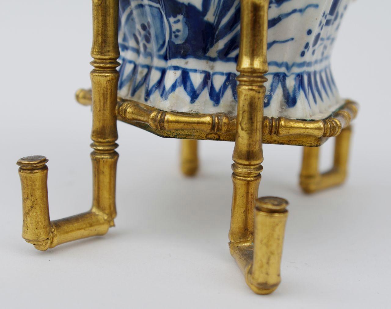 European Delftware Small Vase Mounted in Gilt Bronze, Late 19th Century