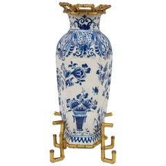 Delftware Small Vase Mounted in Gilt Bronze, Late 19th Century