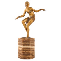 Sculpture originale de Demetre Chiparus en bronze peinte à froid « Danseuse Delhi »