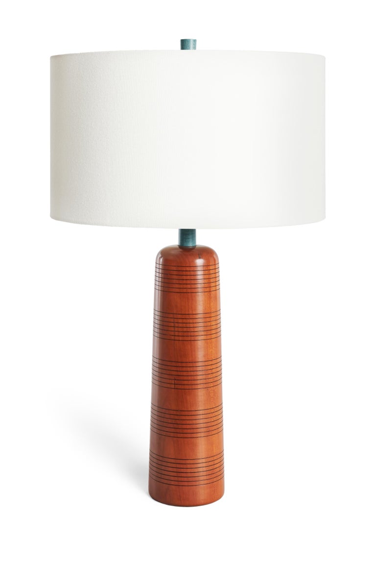 Turned Cherry and Turquoise-Dyed Ash Table Lamp, Delhi II In New Condition For Sale In Brooklyn, NY