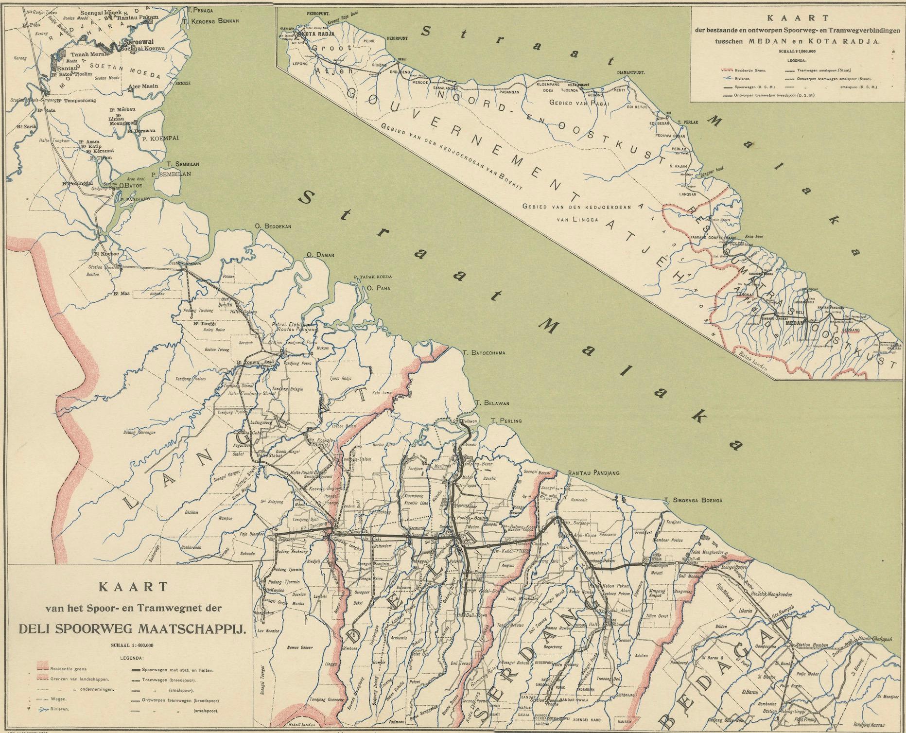 Deli Railway System Map, East Sumatra — Deli Spoorweg Maatschappij, c.1910