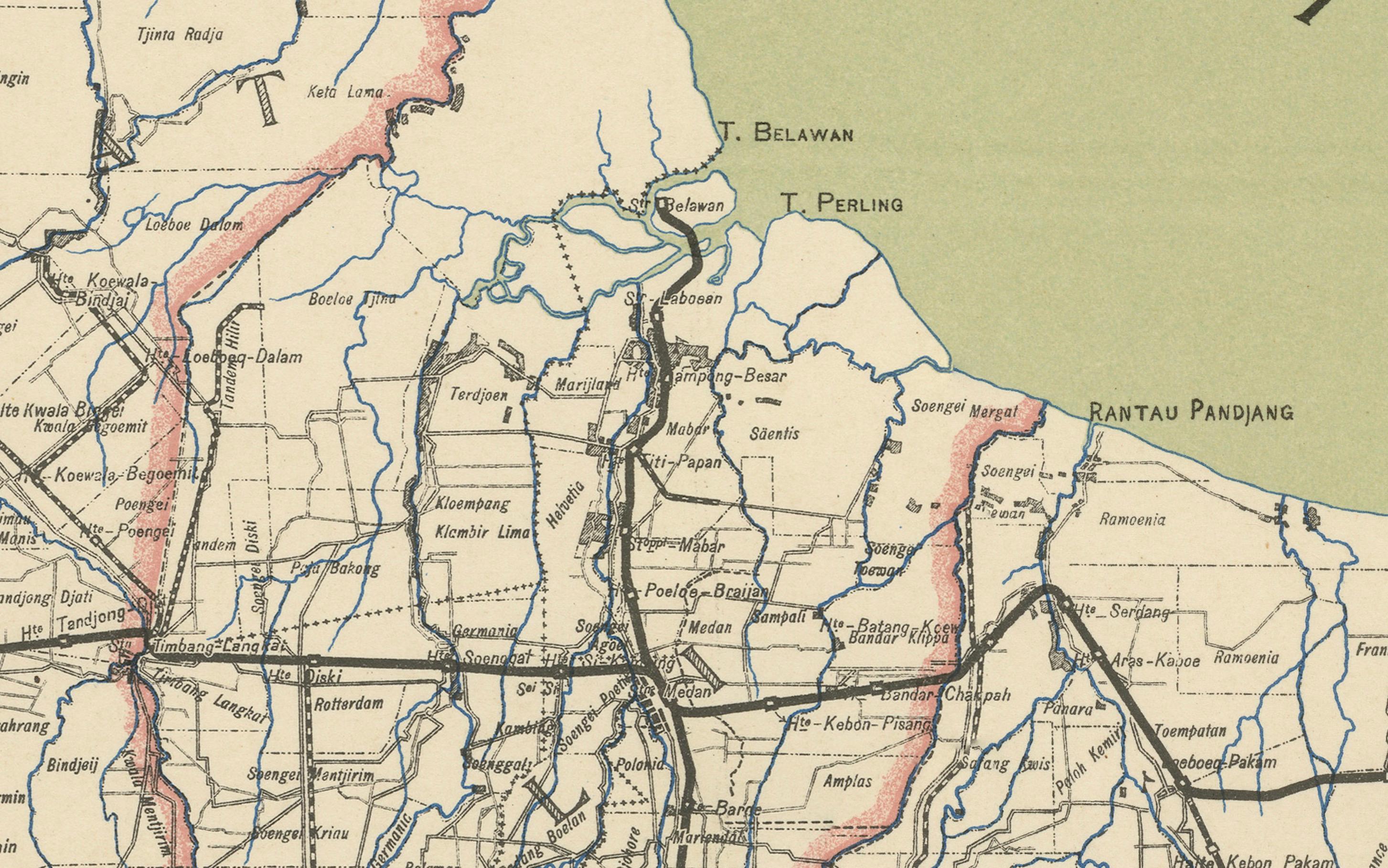 Deli Railway System Map, East Sumatra — Deli Spoorweg Maatschappij, c.1910