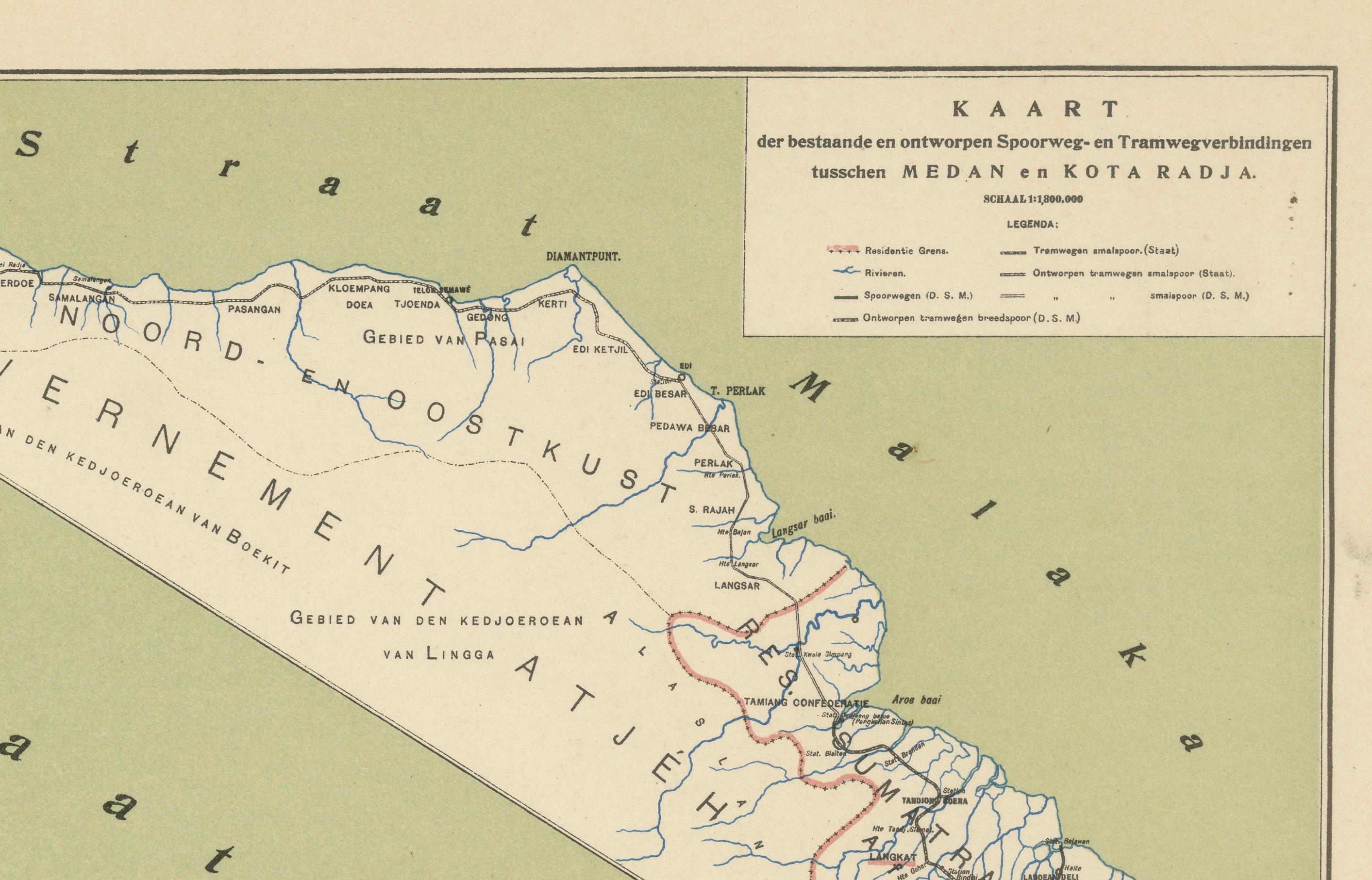 Deli Railway System Map, East Sumatra — Deli Spoorweg Maatschappij, c.1910