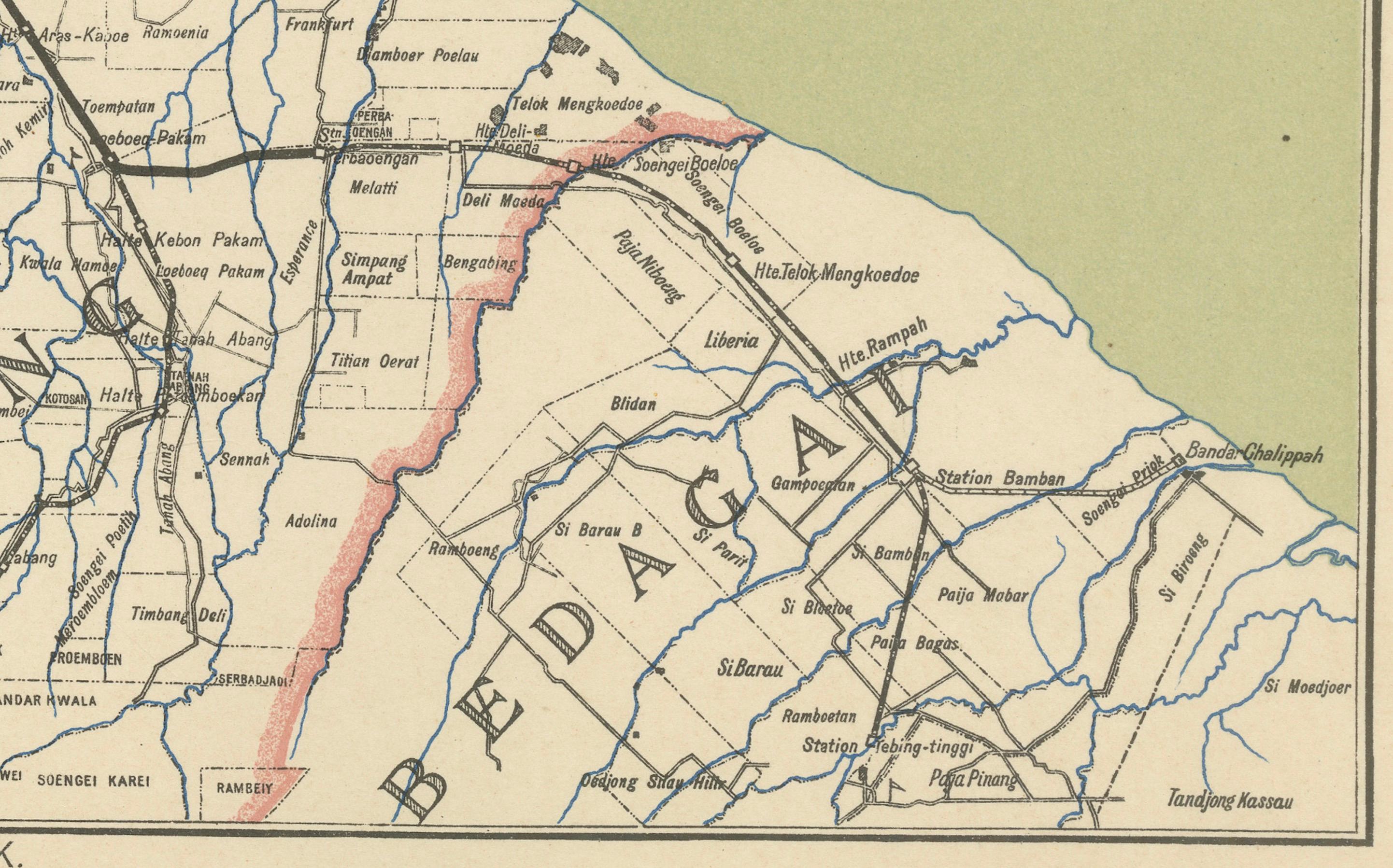 Deli Railway System Map, East Sumatra — Deli Spoorweg Maatschappij, c.1910
