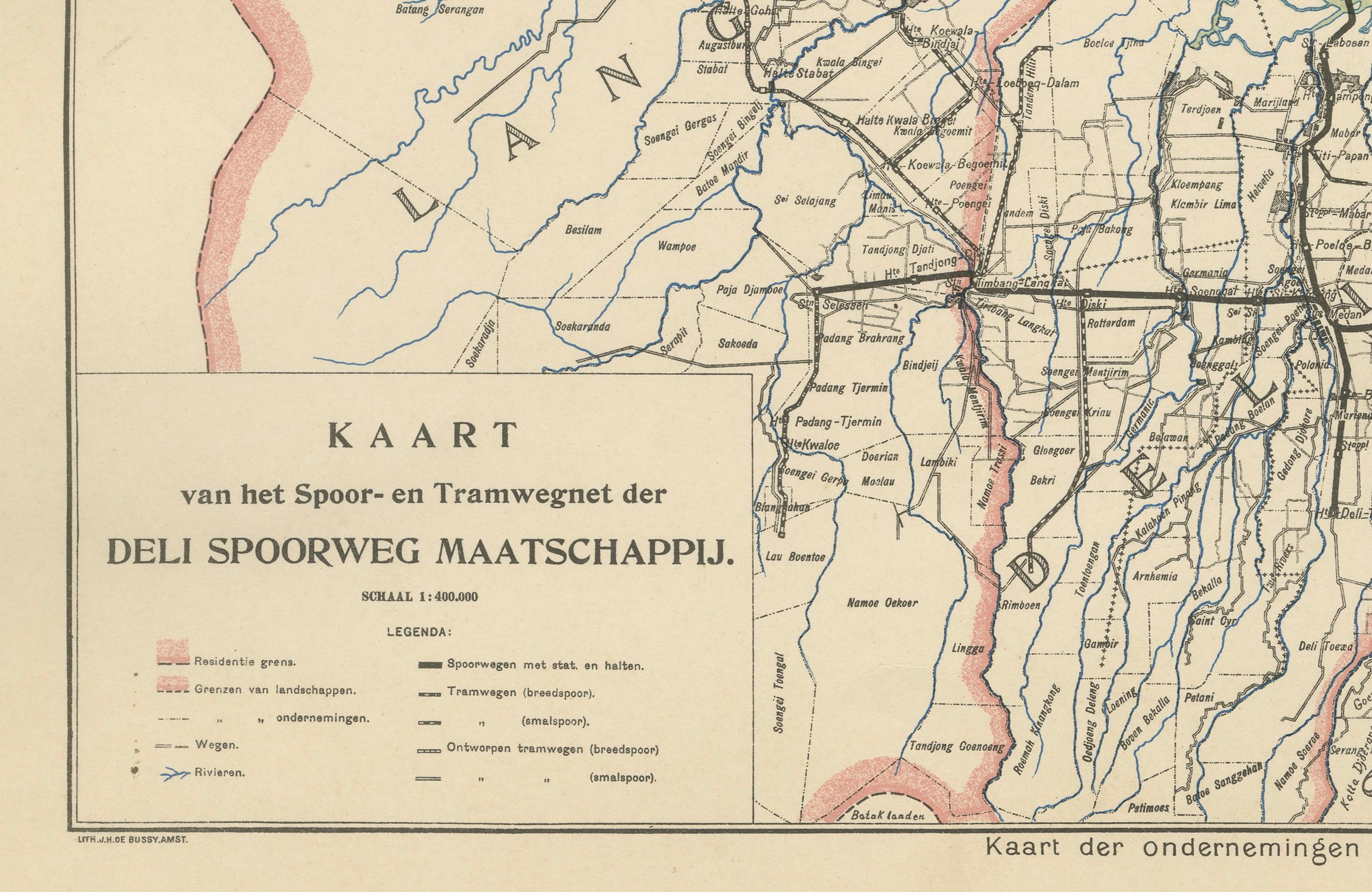Deli Railway System Map, East Sumatra — Deli Spoorweg Maatschappij, c.1910