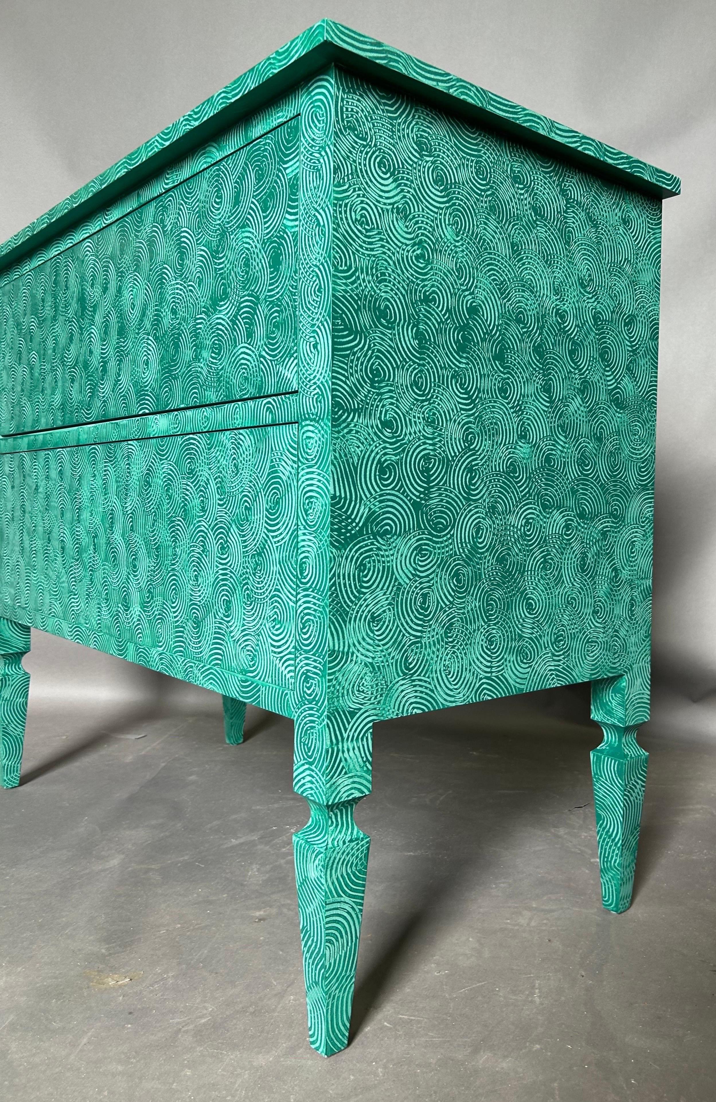 Delia chest by the fabulous things in hand painted absolute green swirl  In New Condition For Sale In Charleston, SC