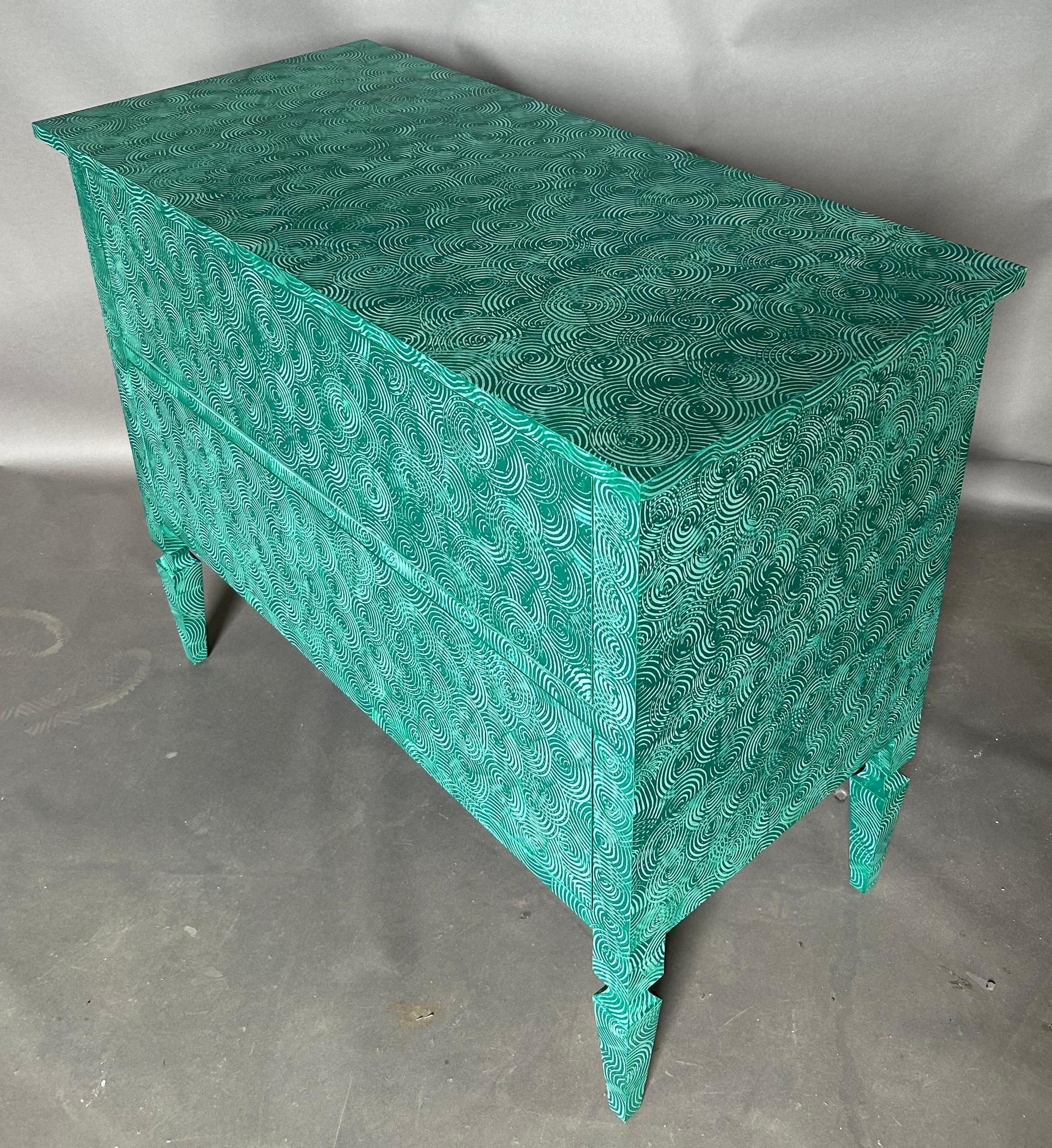 Contemporary Delia chest by the fabulous things in hand painted absolute green swirl  For Sale