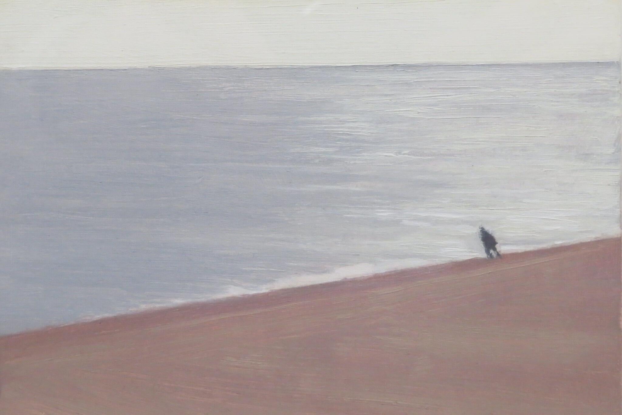 Original impressionistisches englisches Ölgemälde SOLITARY WALK ALONG THE BEACH, Original (Grau), Landscape Painting, von Delia Tournay-Godfrey