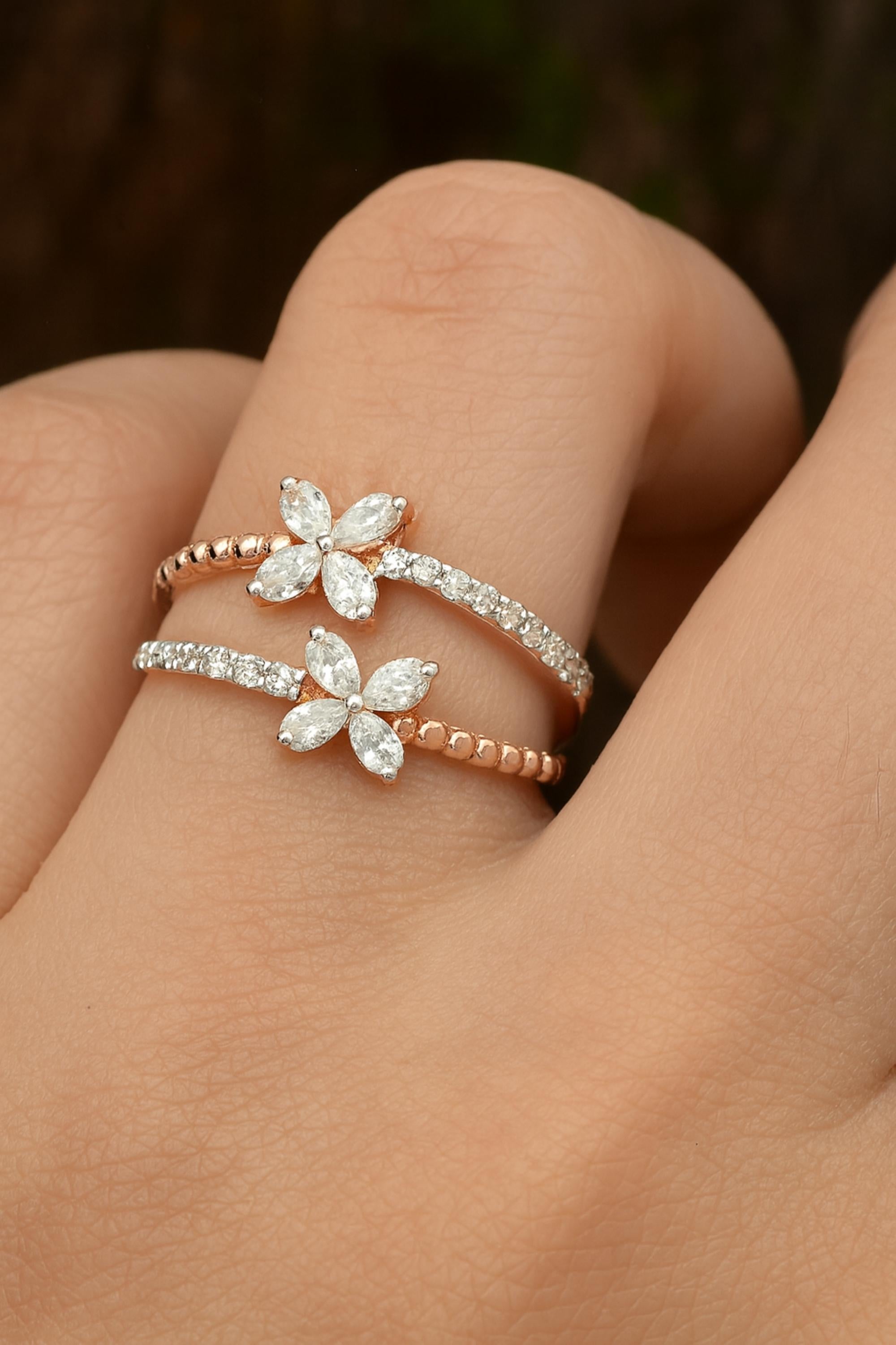 in vendita:  Delicato anello a fascia in oro rosa 18 carati con doppio diamante da 0,6 carati SI/H Regalo di anniversario 2