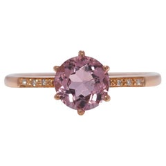 Delicate 0.74ct Pink Tourmaline and Natural Diamonds Pave Ring in 18K Yellow Gol