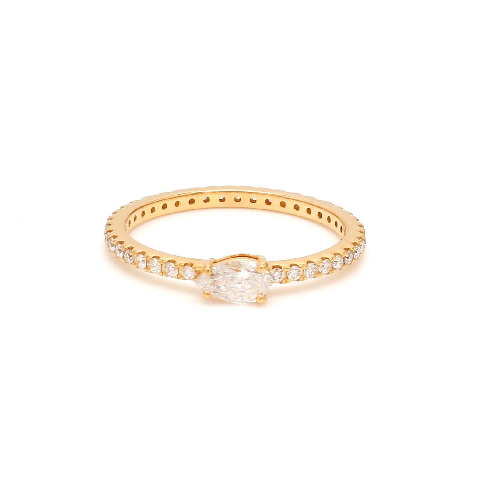 For Sale:  Delicate 14k Yellow Gold SI/H Pear Diamond Engagement Ring 6