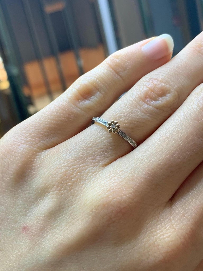Delicate 18 Karat White Gold Diamond Flower Stacking Ring For Sale at ...