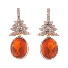 Delicate 1920's Inspired Diamond and Citrine Drop Earrings