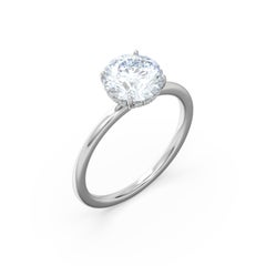 Delicate 2 Carat Round Diamond Engagement Ring in Platinum with Hidden Halo