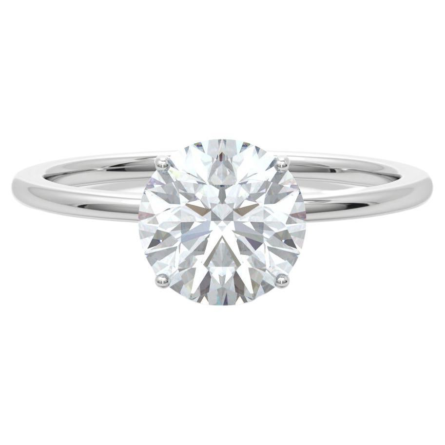 Delicate 2 Carat Round Diamond Engagement Ring in Platinum with Hidden Halo For Sale