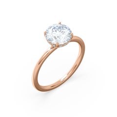 Delicate 2 Carat Round Diamond Engagement Ring with Hidden Halo in Rose Gold