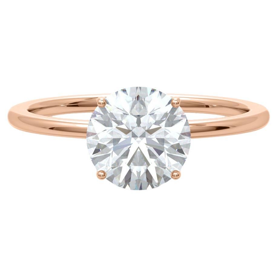 Delicate 2 Carat Round Diamond Engagement Ring with Hidden Halo in Rose Gold For Sale
