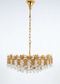 Delicate Palwa Glass and Brass Chandelier, Lamp, 1960