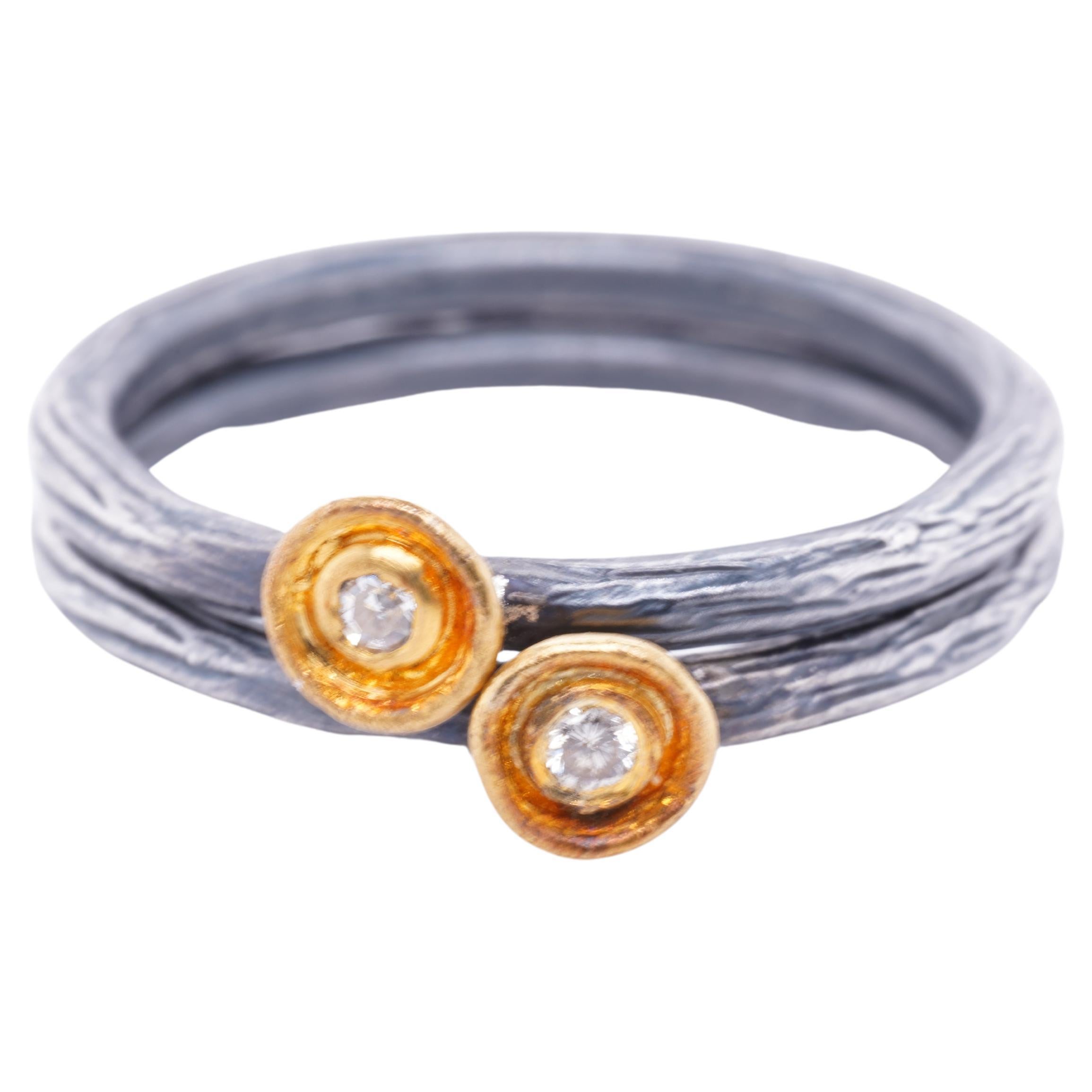 Ring aus zartem 24 Karat Gelbgold mit Diamant und Silber im Zustand „Neu“ im Angebot in Bozeman, MT