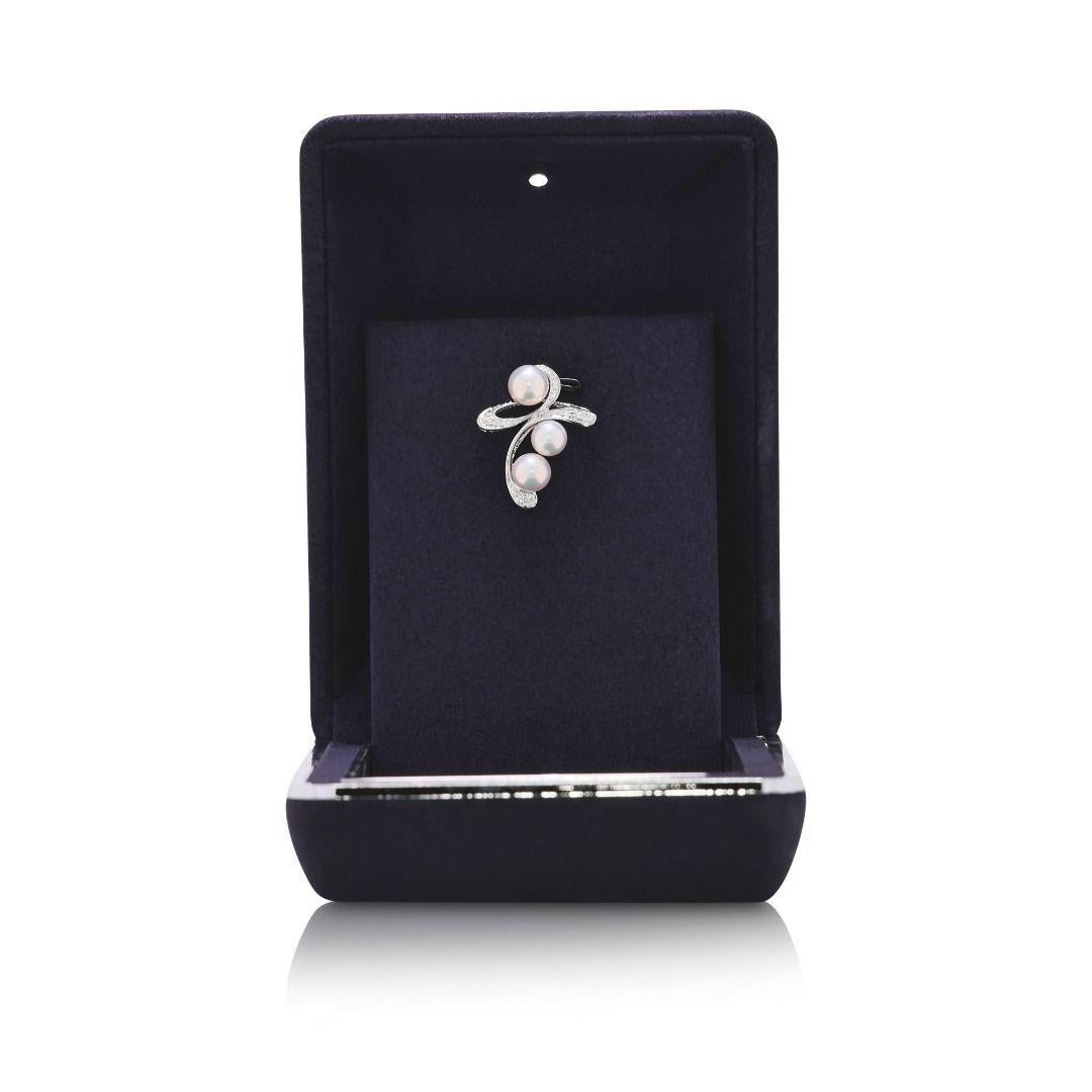 Delicate 3pcs Akoya Pearl & 0.04ct Natural Diamond Pendant in 18K White Gold en venta 4