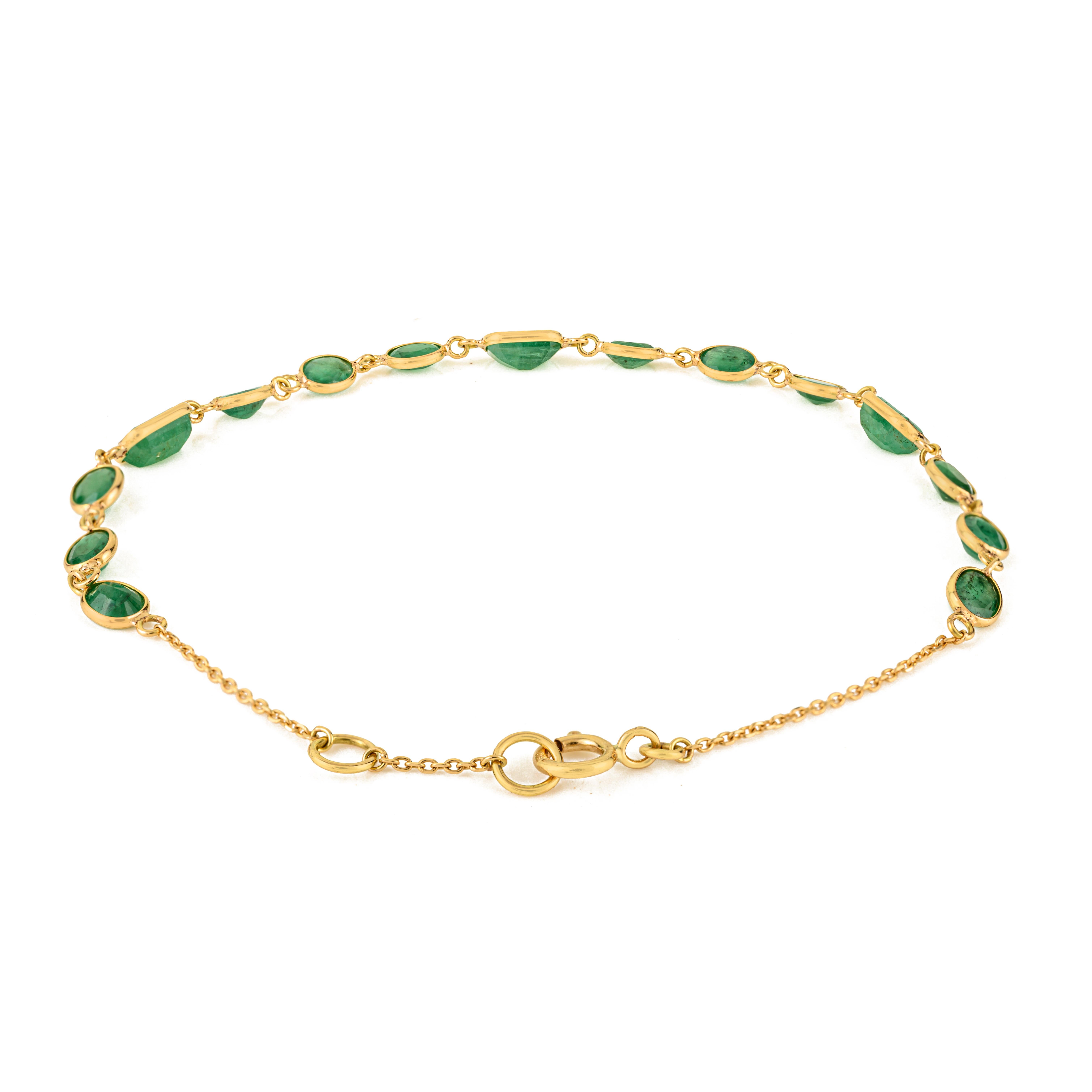 Delicate 4.45 CTW Emerald Bezel Link Bracelet en or jaune 18K Christmas Gift en vente 7