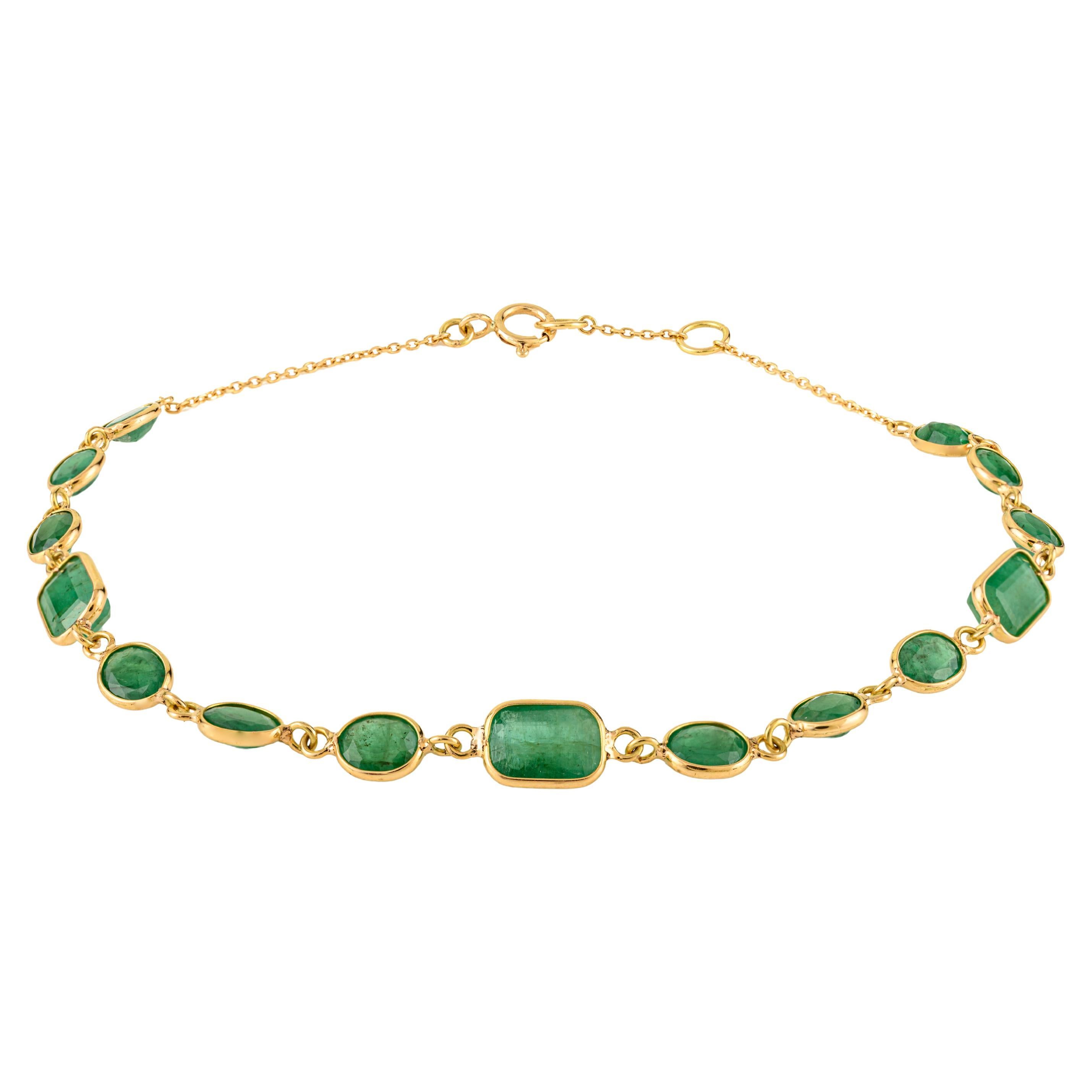 Delicate 4.45 CTW Emerald Bezel Link Bracelet en or jaune 18K Christmas Gift