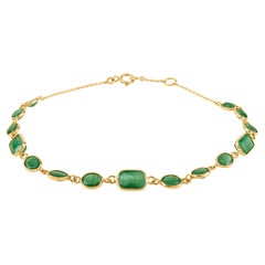 Delicate 4.45 CTW Emerald Bezel Link Bracelet in 18K Yellow Gold Christmas Gift