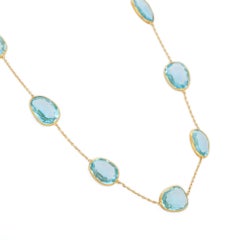 Delicata collana a catena di Topazio Blu da 47,55 carati, collana in oro giallo 18 carati