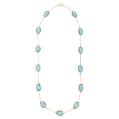 Delicate 47.55 Ct Blue Topaz Chain Necklace, 18K Yellow Gold Necklace
