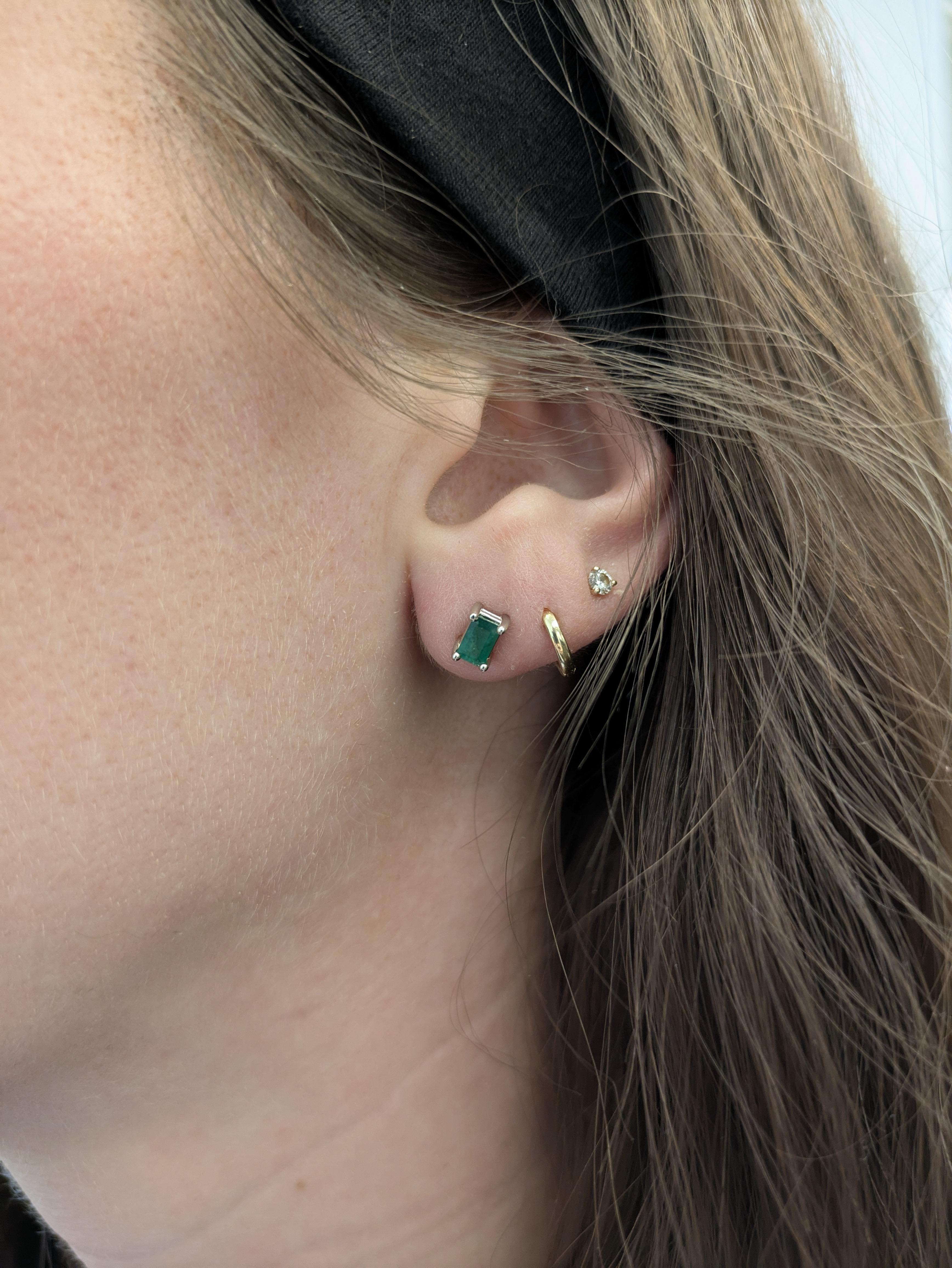Small but stunning, these 5x3mm emerald studs in 14K white gold are made for daily wear. Light, fresh, and full of charm. These emerald earrings are a thoughtful May birthstone gift for someone special.

Specifications:

Item Type: Solitaire