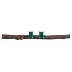 Delicate 5x3mm Zambian Emerald Solitaire Studs in 14K Solid Gold - Emerald Cut