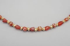 Ancient "Etched" Carnelian Beads with 20k Gold Beads and Clasp
