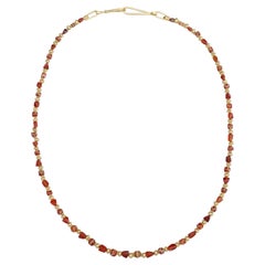 Ancient "Etched" Carnelian Beads with 20k Gold Beads and Clasp