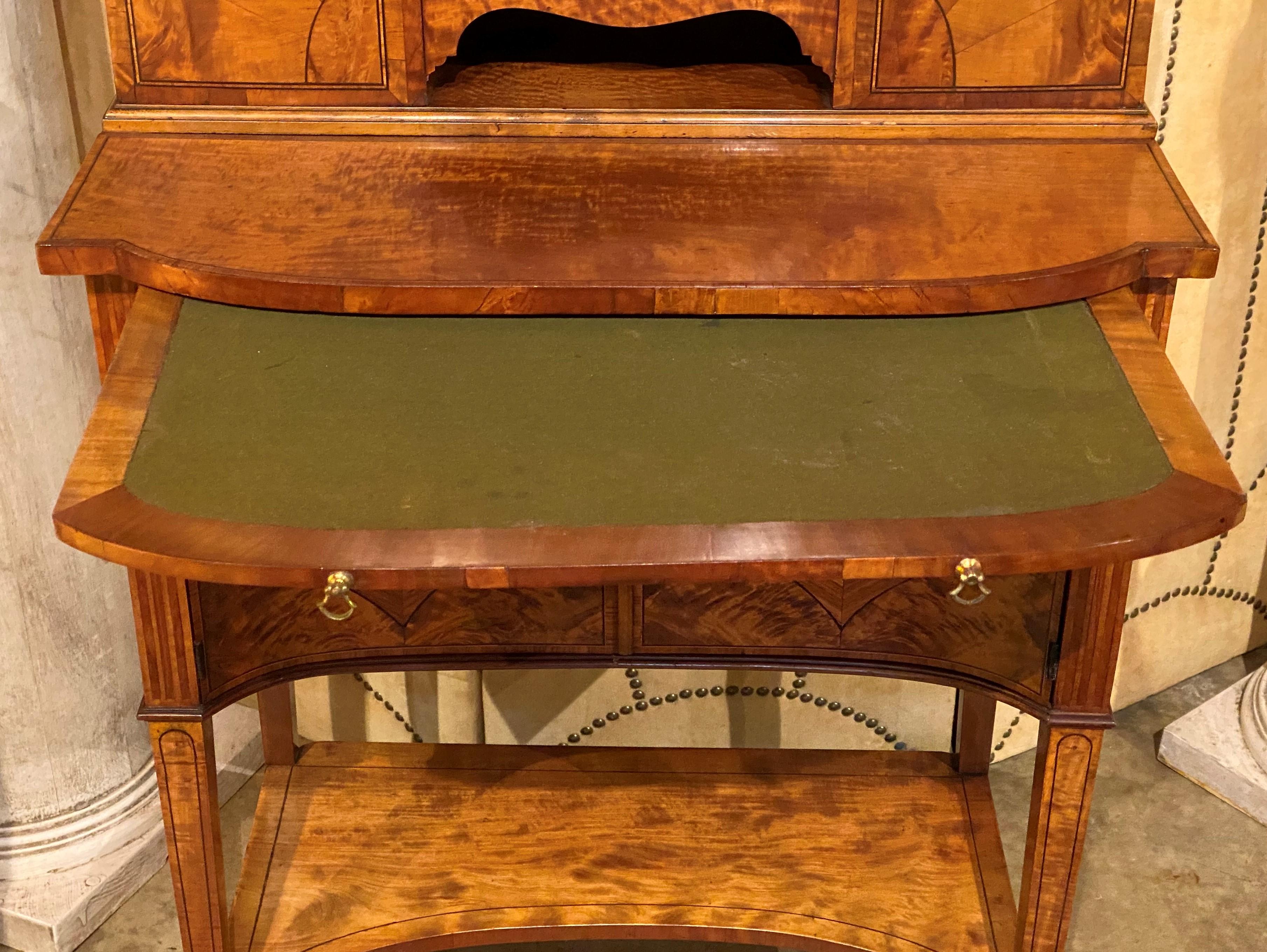 Delicate and Diminutive English Edwardian Satinwood Secretary Desk In Good Condition In Milford, NH